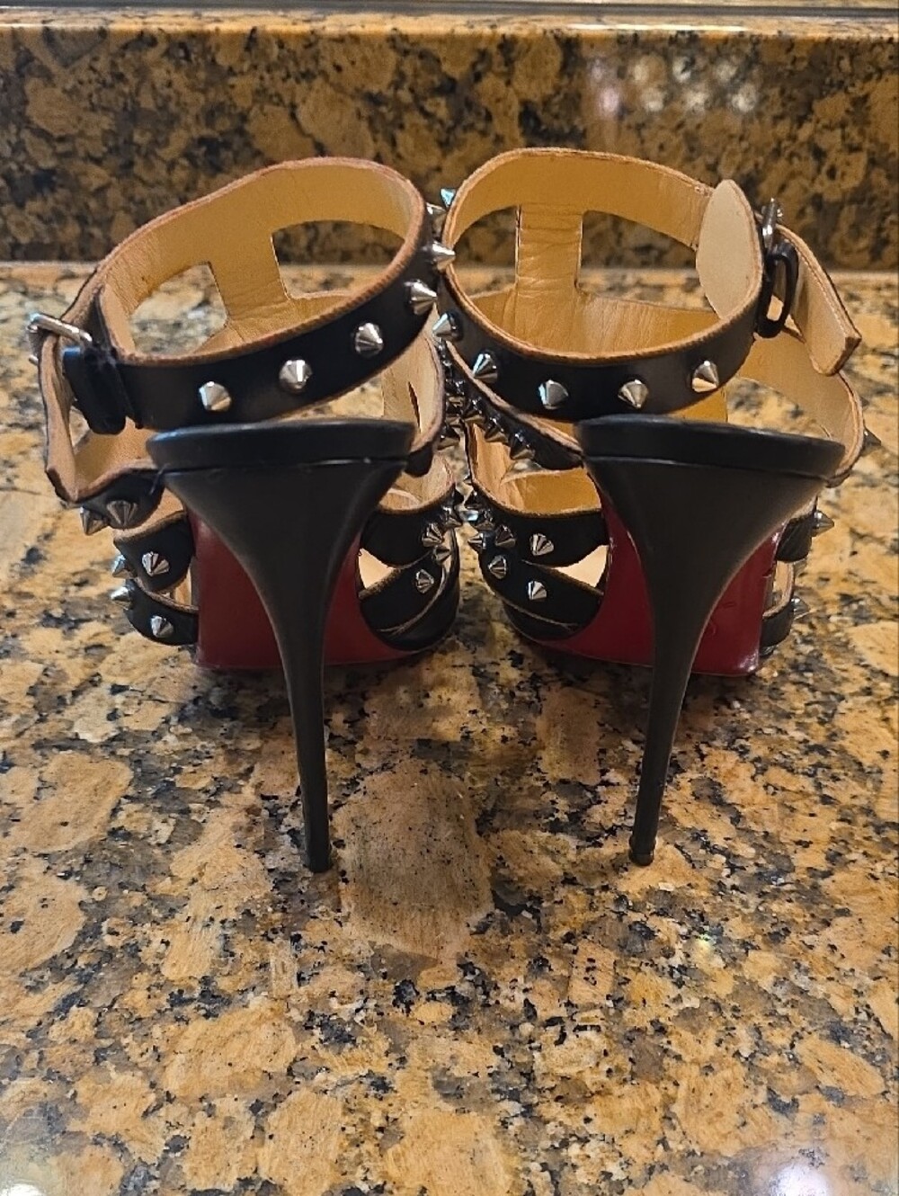 Christian Louboutin Black Leather Studded Strappy Pointed-Toe Pumps - Picture 6 of 15